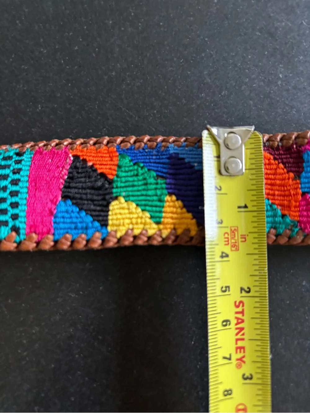 Handmade Guatemala Embroidered Textile Belt, Leather, Unisex, Artisan Vibrant 36